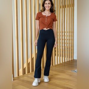 Black Mono B Cross Front Flare Leggings in Size Large